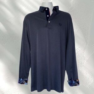 Au Noir 2XL Men’s Shirt Blue Floral Trim Geometric Print Button-Up